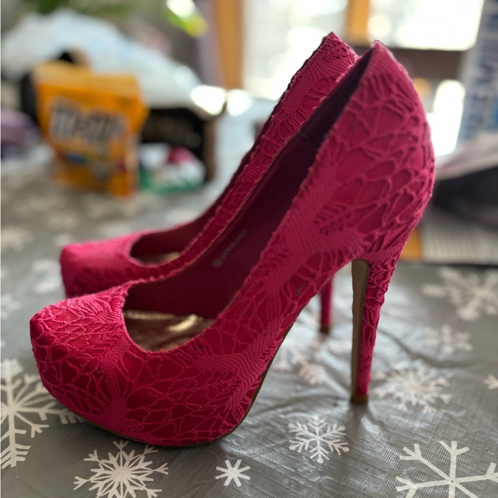 Hot pink and lace heels